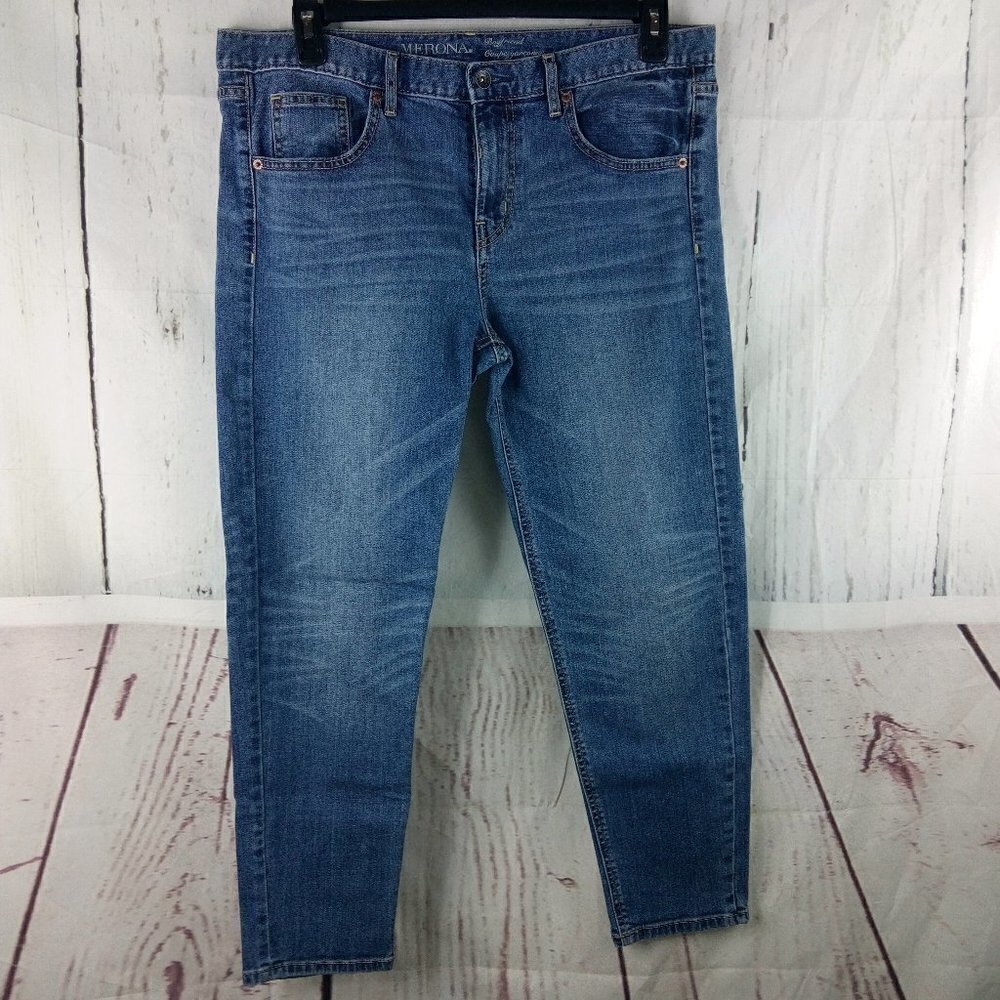 Merona Boyfriend Coupe Garconne Women's Blue Denim Skinny Leg Jeans 36x2…